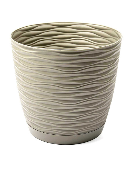 Tradineur - Maceta redonda con plato - Diseño Wind (Ø 19 cm) - Fabricado en plástico - Ideal para jardín exterior, terraza o bal