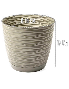 Tradineur - Maceta redonda con plato - Diseño Wind (Ø 19 cm) - Fabricado en plástico - Ideal para jardín exterior, terraza o bal 2