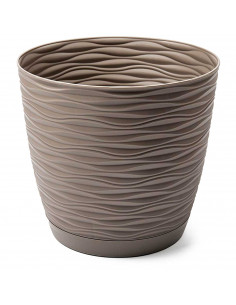 Tradineur - Maceta redonda con plato - Diseño Wind (Ø 23 cm) - Fabricado en plástico - Ideal para jardín exterior, terraza o bal