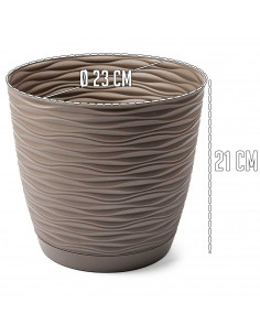 Tradineur - Maceta redonda con plato - Diseño Wind (Ø 23 cm) - Fabricado en plástico - Ideal para jardín exterior, terraza o bal 2