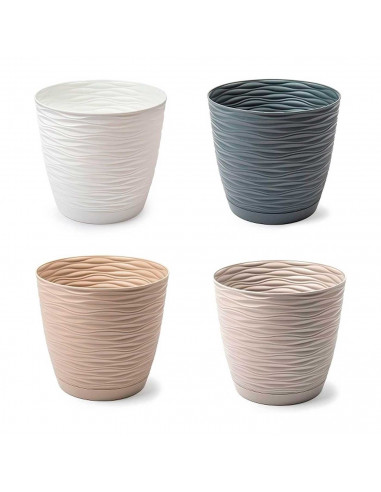 Tradineur - Maceta redonda con plato - Diseño Wind (Ø 27 cm) - Fabricado en plástico - Ideal para jardín exterior, terraza o bal