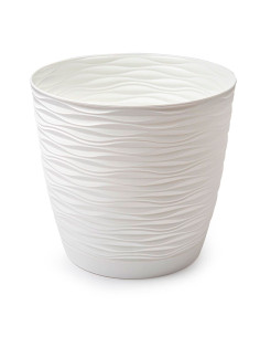 Tradineur - Maceta redonda con plato - Diseño Wind (Ø 27 cm) - Fabricado en plástico - Ideal para jardín exterior, terraza o bal