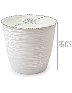 Tradineur - Maceta redonda con plato - Diseño Wind (Ø 27 cm) - Fabricado en plástico - Ideal para jardín exterior, terraza o bal 2