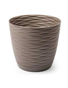 Tradineur - Maceta redonda con plato - Diseño Wind (Ø 27 cm) - Fabricado en plástico - Ideal para jardín exterior, terraza o bal