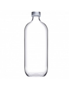 Tradineur - Botella de vidrio con tapón cromado PSB, agua fría o caliente, bebidas, té helado, limonada, frigorífico, camping (1