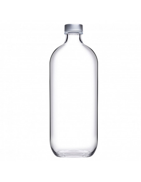 Tradineur - Botella de vidrio con tapón cromado PSB, agua fría o caliente, bebidas, té helado, limonada, frigorífico, camping (1