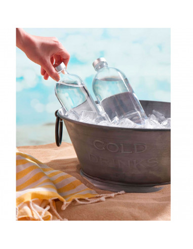 Tradineur - Botella de vidrio con tapón cromado PSB, agua fría o caliente, bebidas, té helado, limonada, frigorífico, camping (1