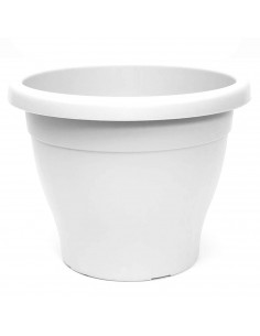 Tradineur - Maceta de plástico redonda blanca Mediterránea, diámetro 48,5 cm, 80 litros con orificios inferiores, recipiente, ma