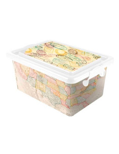 Tradineur - Caja de almacenamiento - Diseño de Mapa Mundi - Capacidad de 3,7 Litros - Fabricado en España - Contenedor para alma