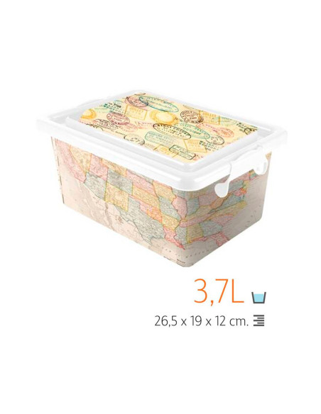 Tradineur - Caja de almacenamiento - Diseño de Mapa Mundi - Capacidad de 3,7 Litros - Fabricado en España - Contenedor para alma