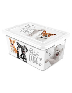 Tradineur - Caja de almacenamiento - Diseño de Perro Blanco - Capacidad de 23 Litros - Fabricado en España - Contenedor para alm