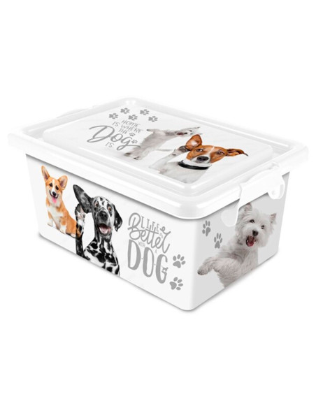 Tradineur - Caja de almacenamiento - Diseño de Perro Blanco - Capacidad de 23 Litros - Fabricado en España - Contenedor para alm