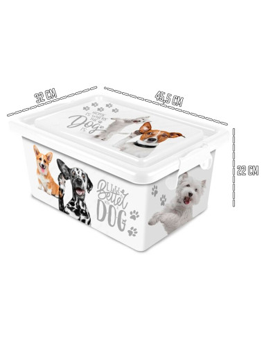 Tradineur - Caja de almacenamiento - Diseño de Perro Blanco - Capacidad de 23 Litros - Fabricado en España - Contenedor para alm