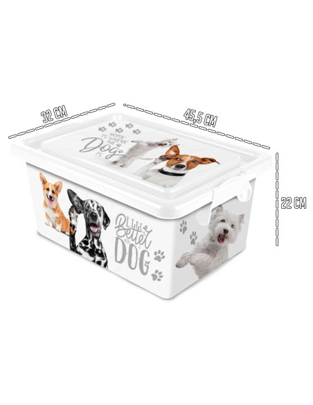 Tradineur - Caja de almacenamiento - Diseño de Perro Blanco - Capacidad de 23 Litros - Fabricado en España - Contenedor para alm