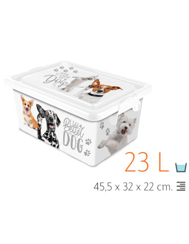 Tradineur - Caja de almacenamiento - Diseño de Perro Blanco - Capacidad de 23 Litros - Fabricado en España - Contenedor para alm