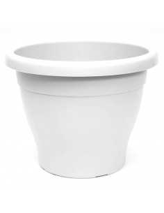 Maceta blanca de plástico redonda de 60 cm con orificios inferiores para plantas y flores. Recipiente ideal para exterior: jardí