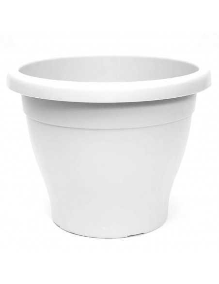 Maceta blanca de plástico redonda de 60 cm con orificios inferiores para plantas y flores. Recipiente ideal para exterior: jardí