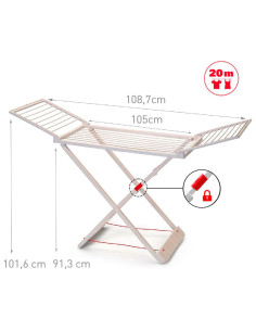 Tradineur - Tendedero plegable de resina con 20 metros espacio de tendido - Soporte para tender ropa, interior o exterior - 180 2