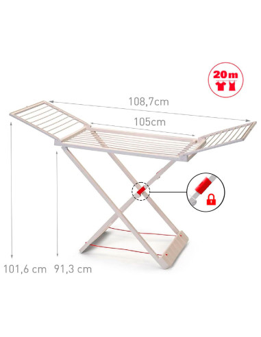 Tradineur - Tendedero plegable de resina con 20 metros espacio de tendido - Soporte para tender ropa, interior o exterior - 180