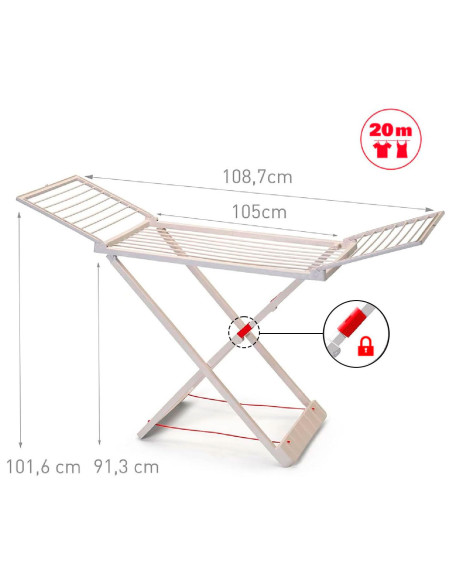Tradineur - Tendedero plegable de resina con 20 metros espacio de tendido - Soporte para tender ropa, interior o exterior - 180