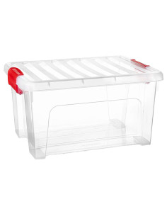 Tradineur - Caja de Almacenamiento Transparente KLIP de 16,6 Litros - Fabricado en Plástico - Cierre Hermético y Seguro - 30 x 4