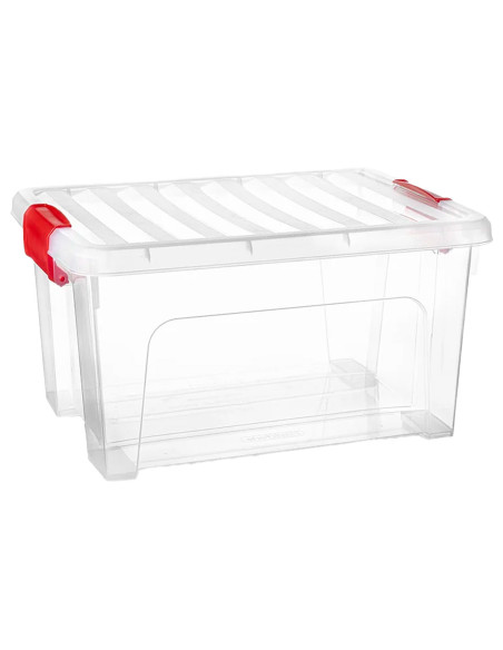 Tradineur - Caja de Almacenamiento Transparente KLIP de 16,6 Litros - Fabricado en Plástico - Cierre Hermético y Seguro - 30 x 4