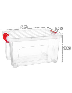 Tradineur - Caja de Almacenamiento Transparente KLIP de 16,6 Litros - Fabricado en Plástico - Cierre Hermético y Seguro - 30 x 4 2