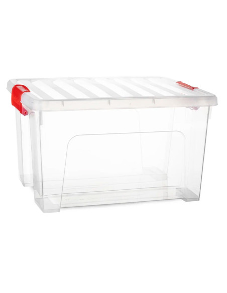 Tradineur - Caja de Almacenamiento Transparente KLIP de 25 Litros - Fabricado en Plástico - Cierre Hermético y Seguro - 34,5 x 4