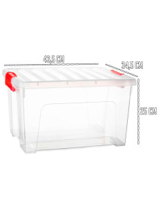 Tradineur - Caja de Almacenamiento Transparente KLIP de 25 Litros - Fabricado en Plástico - Cierre Hermético y Seguro - 34,5 x 4 2