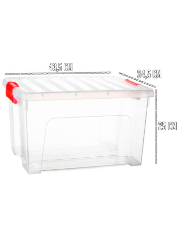 Tradineur - Caja de Almacenamiento Transparente KLIP de 25 Litros - Fabricado en Plástico - Cierre Hermético y Seguro - 34,5 x 4