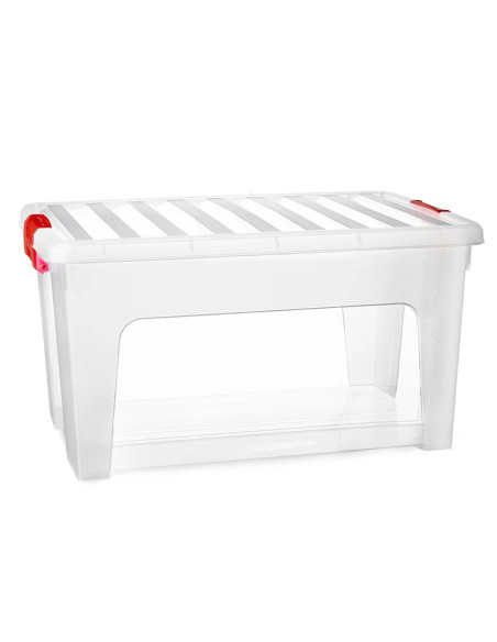 Tradineur - Caja de Almacenamiento Transparente KLIP de 36 Litros - Fabricado en Plástico - Cierre Hermético y Seguro - 36 x 52