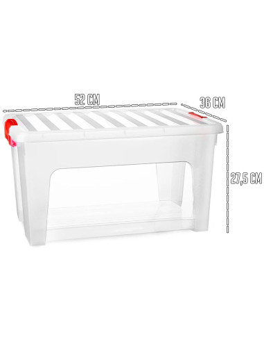 Tradineur - Caja de Almacenamiento Transparente KLIP de 36 Litros - Fabricado en Plástico - Cierre Hermético y Seguro - 36 x 52