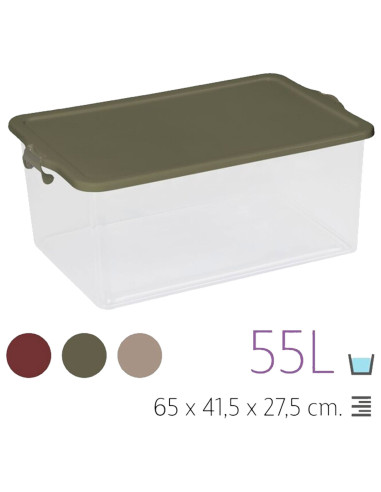 Tradineur - Caja de Almacenamiento Transparente con tapa N.º 13 - 55 Litros - Fabricado en Plástico - Cierre Hermético y Seguro