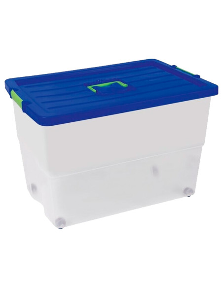 Tradineur - Caja de Almacenamiento con Ruedas y Asa N.º 4 - 78 Litros - Fabricado en Plástico - Cierre Hermético y Seguro - 41 x