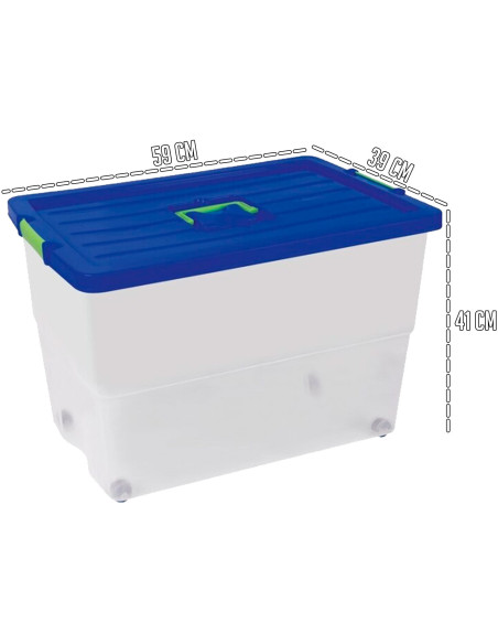 Tradineur - Caja de Almacenamiento con Ruedas y Asa N.º 4 - 78 Litros - Fabricado en Plástico - Cierre Hermético y Seguro - 41 x