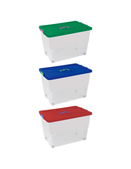 Tradineur - Caja de Almacenamiento con Ruedas y Asa N.º 4 - 78 Litros - Fabricado en Plástico - Cierre Hermético y Seguro - 41 x