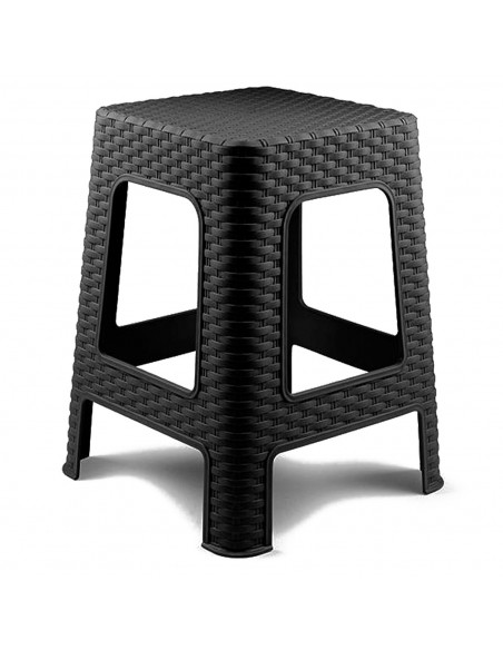 Tradineur - Taburete de plástico Rattan, asiento de 26,5 x 26,5 cm, imitación de mimbre, banqueta multiusos, cocina, salón, fabr