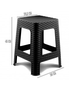 Tradineur - Taburete de plástico Rattan, asiento de 26,5 x 26,5 cm, imitación de mimbre, banqueta multiusos, cocina, salón, fabr 2