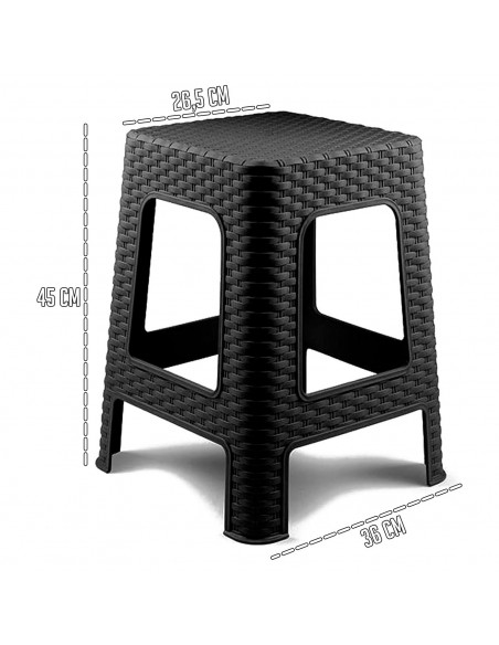 Tradineur - Taburete de plástico Rattan, asiento de 26,5 x 26,5 cm, imitación de mimbre, banqueta multiusos, cocina, salón, fabr