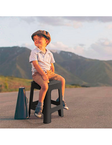 Tradineur - Taburete de plástico Rattan, asiento de 26,5 x 26,5 cm, imitación de mimbre, banqueta multiusos, cocina, salón, fabr