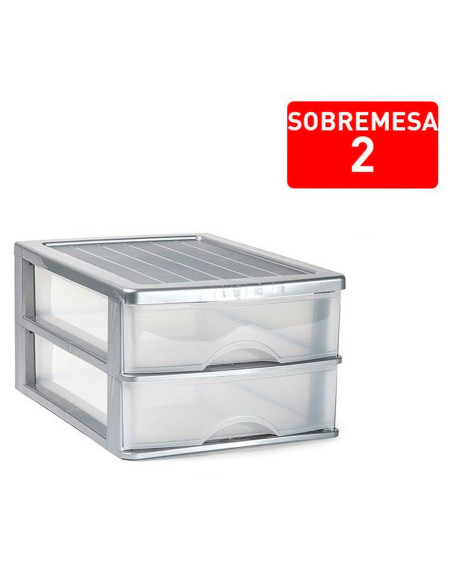 Tradineur - Cajonera de sobremesa - Fabricado en España - 2 Cajones Transparentes - Torre de almacenaje, armario, baño, oficina