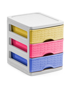 Tradineur - Cajonera de 3 Niveles Modelo Turia Mimbre - Fabricado en España - Torre de almacenaje multiusos, organizador auxilia