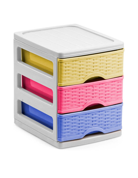 Tradineur - Cajonera de 3 Niveles Modelo Turia Mimbre - Fabricado en España - Torre de almacenaje multiusos, organizador auxilia