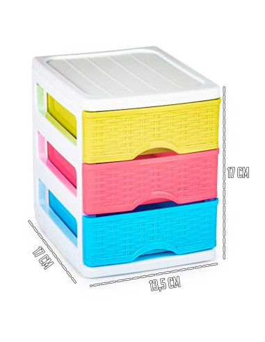 Tradineur - Cajonera de 3 Niveles Modelo Turia Mimbre - Fabricado en España - Torre de almacenaje multiusos, organizador auxilia