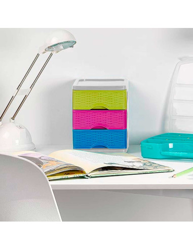 Tradineur - Cajonera de 3 Niveles Modelo Turia Mimbre - Fabricado en España - Torre de almacenaje multiusos, organizador auxilia