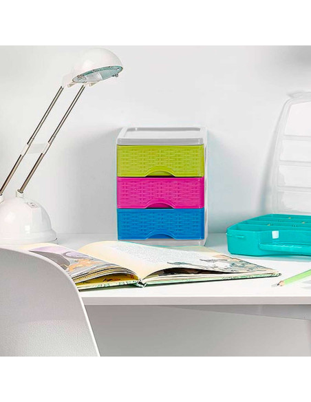 Tradineur - Cajonera de 3 Niveles Modelo Turia Mimbre - Fabricado en España - Torre de almacenaje multiusos, organizador auxilia