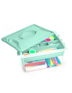 Tradineur - Caja de Almacenamiento con Bandeja interior y Asa - N.º 9 - 12 Litros - Fabricado en Plástico - Cierre Hermético y S