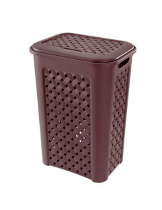 Cesto ropa sucia con tapa 50 litros, wengué, 55 x 43,5 x 33,5 cm. Cubo para la colada de plástico con asas