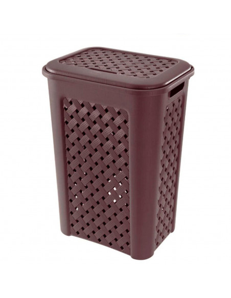 Cesto ropa sucia con tapa 50 litros, wengué, 55 x 43,5 x 33,5 cm. Cubo para la colada de plástico con asas