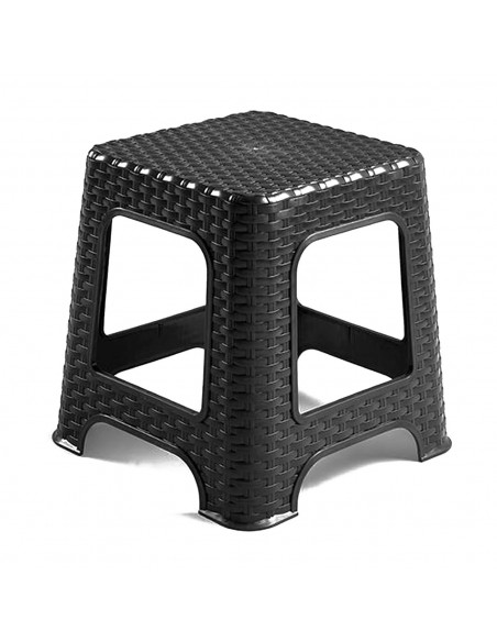 Tradineur - Taburete de plástico - Fabricado en España - Diseño Rattán hogar o el Trabajo - 33 x 32 x 32 cm - Color Negro